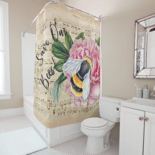 Music For Bees Pink Peony Shower Curtain