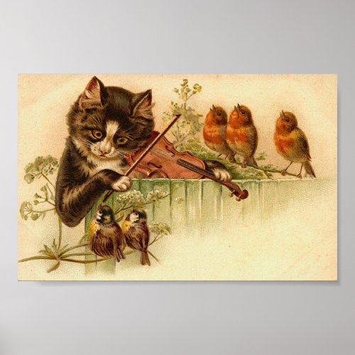 Music For The Birds Cat and Birds Poster