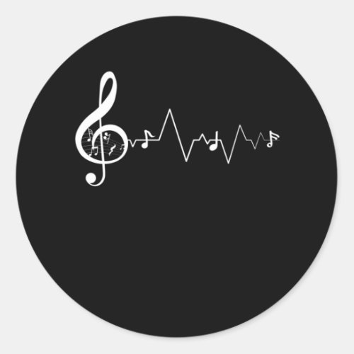 Music Frequency Heartbeat With Notes And Clef Classic Round Sticker