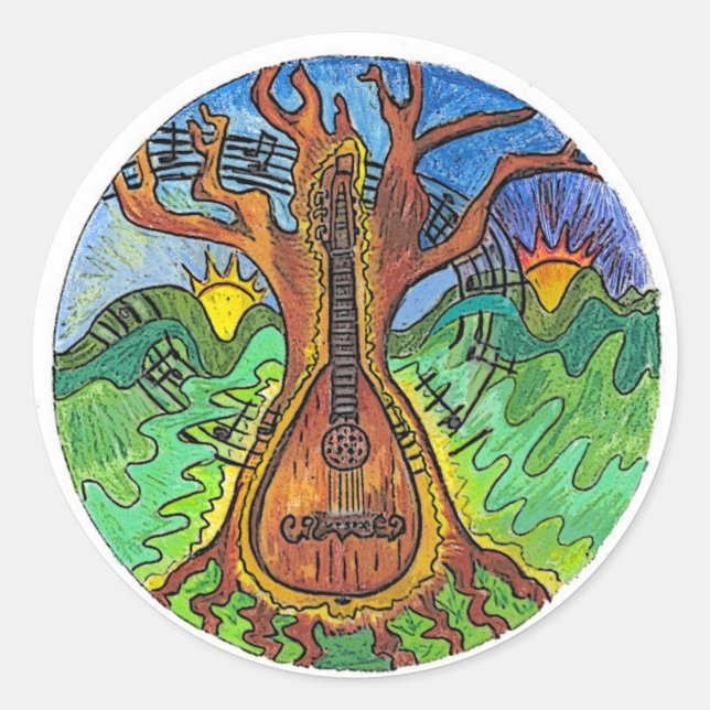 "Music from Dawn to Dusk" Classic Round Sticker (Front)