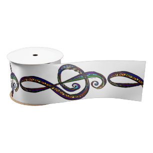 Music G Clef 3" Wide Satin Ribbon, 2 Yard Spool Ribbon
