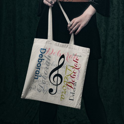 Music g_clef note with color name tote bag