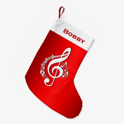 Music G Clef Personalized Name Red stocking