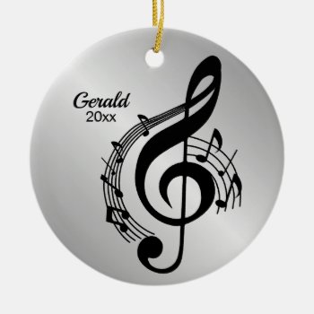 Music G Clef Personalized Name / Year Ceramic Ornament by LwoodMusic at Zazzle