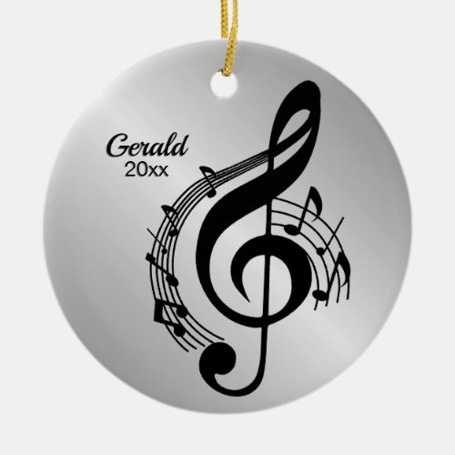 Music G Clef Personalized Name  Year Ceramic Ornament