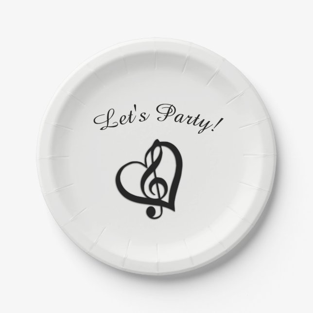 Music G Heart Let's Party Paper Plates (Front)