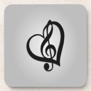 Music G Heart on Silver Beverage Coaster
