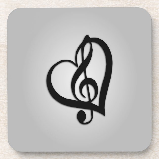 Music G Heart on Silver Beverage Coaster (Front)