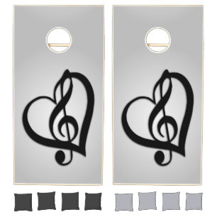 Music G Heart on Silver Cornhole Set