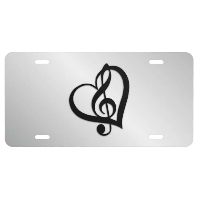 Music G Heart on Silver License Plate (Front)