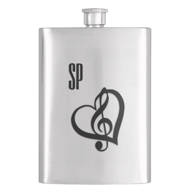 Music G Heart Personalized Hip Flask (Front)