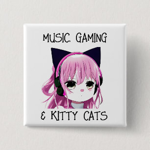 Music Gaming and Kitty Cat Anime Girl Button