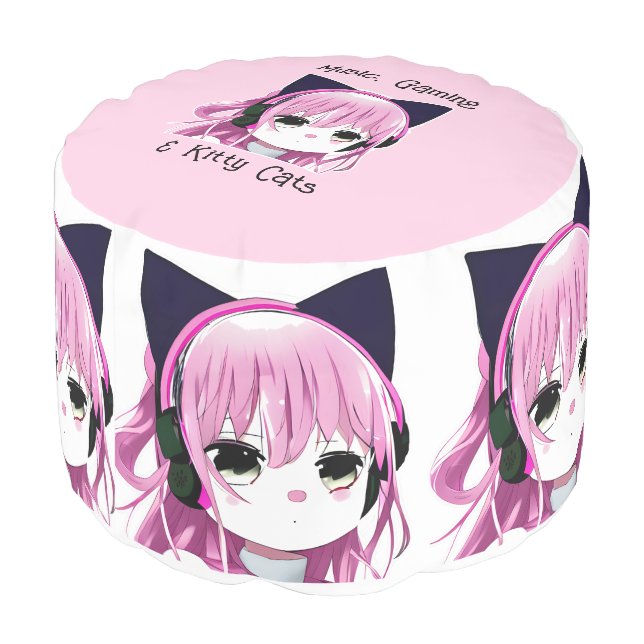 Music, Gaming and Kitty Cats | Anime Girl Pouf (Angled Back)