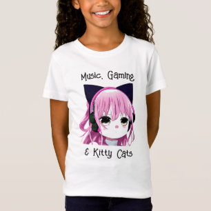 Music, Gaming and Kitty Cats Anime Girl T-Shirt