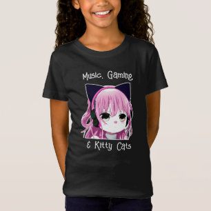 Music, Gaming and Kitty Cats Anime Girl T-Shirt