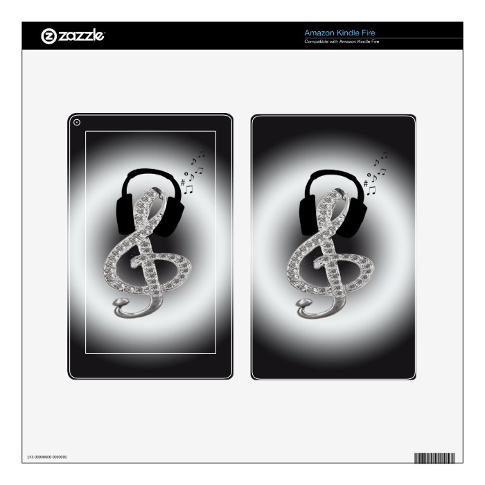 Music Gclef with headset Decals For Kindle Fire