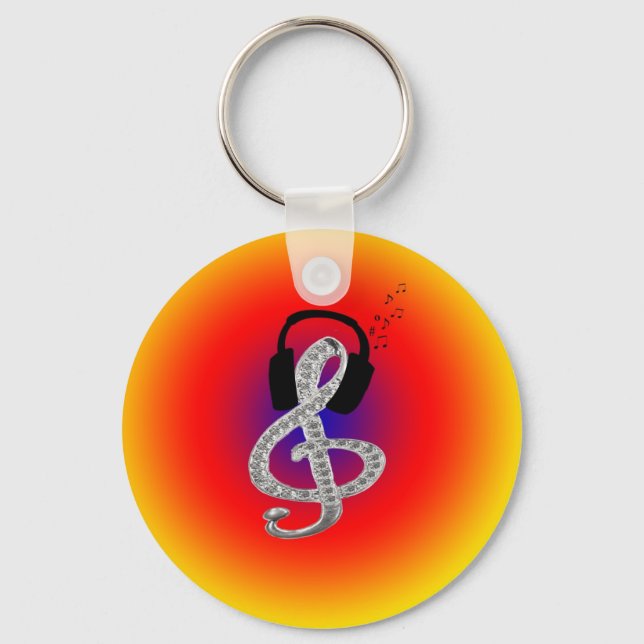 Music Gclef with headset Keychain (Front)