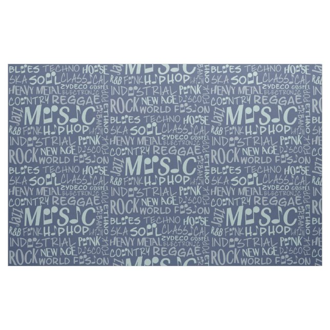 Music Genres Word Collage custom fabric (Yard)