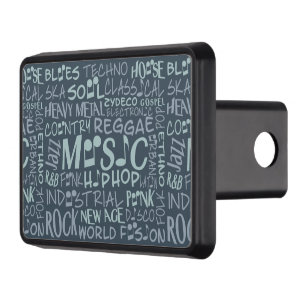 Music Genres Word Collage hitch cover