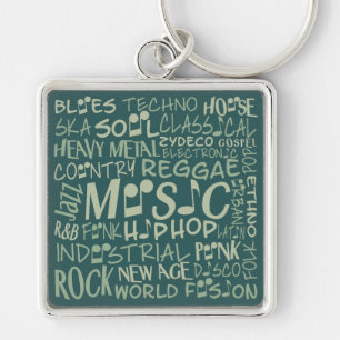 Music Genres Word Collage key chain