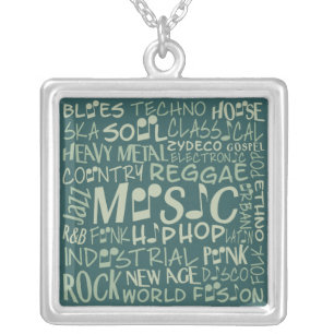 Music Genres Word Collage necklace