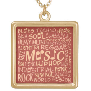 Music Genres Word Collage necklace