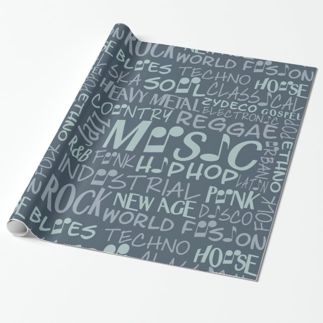 Music Genres Word Collage wrapping paper (Unrolled)