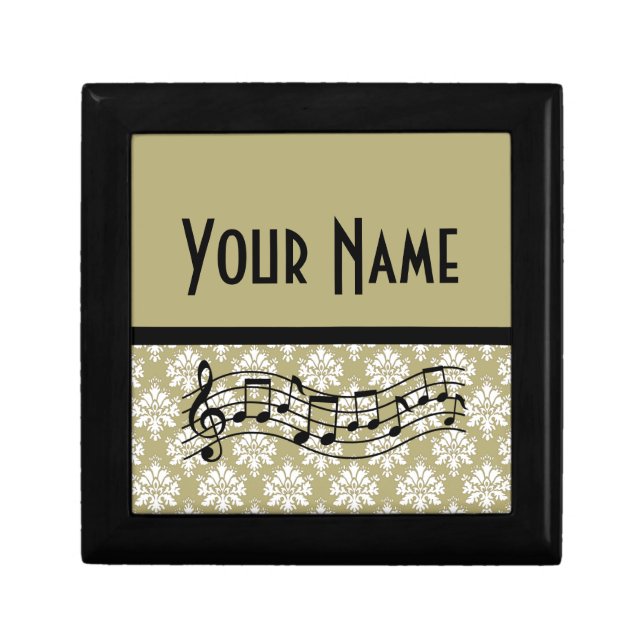 Music Gift Personalized Damask Design Jewelry Box (Front)