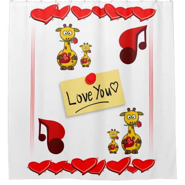 music giraffe white childrens showercurtain shower curtain (Front)