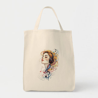 Music Girl Treble Clef Floral Tote Bag