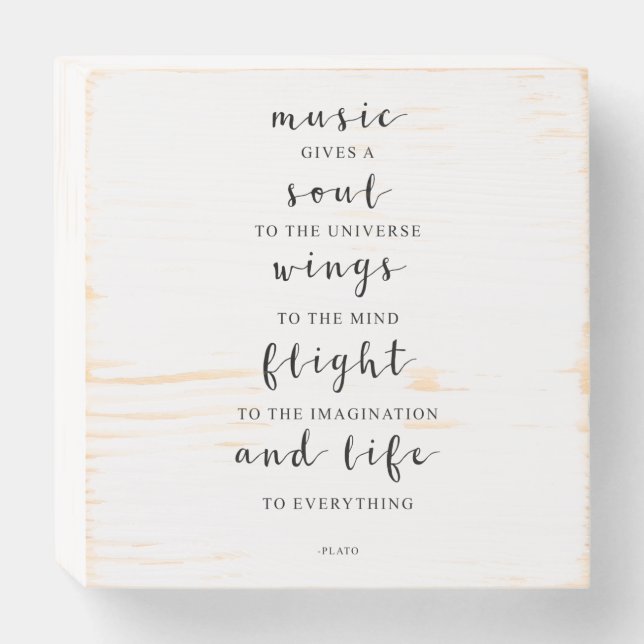 Music Gives A Soul To The Universe, Plato Quote Wooden Box Sign (Front Horizontal)