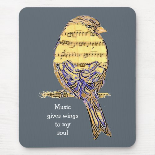 Music gives my soul wings Music Note Bird Mouse Pad