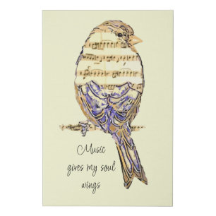 Music gives my soul wings Sparrow Bird Faux Canvas Print