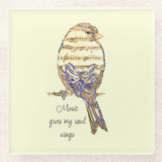 Music gives my soul wings Sparrow Bird Glass Coaster