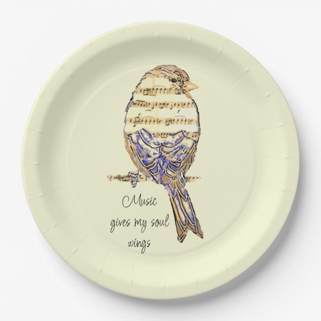  Music gives my soul wings Sparrow Bird Paper Plates (Front)