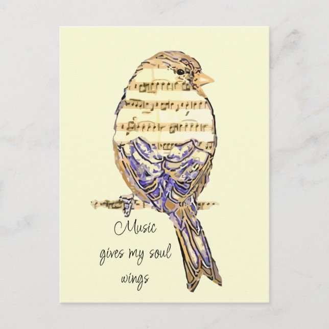 Music gives my soul wings Sparrow Bird Postcard (Front)