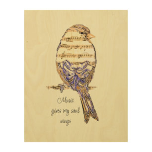 Music gives my soul wings Sparrow Bird Wood Wall Art