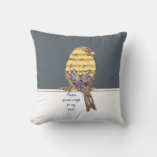 Music gives wings to my soul Music Note Bird Quote Throw Pillow