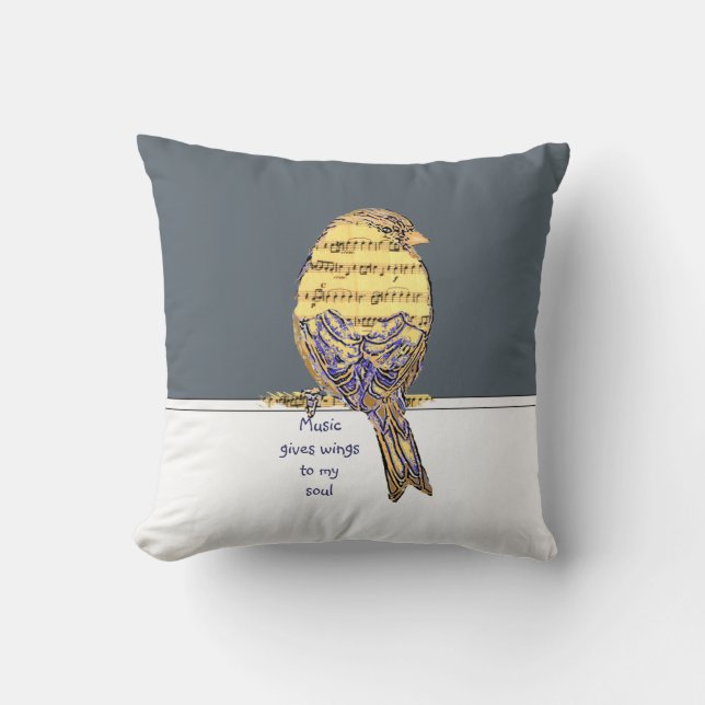 Music gives wings to my soul Music Note Bird Quote Throw Pillow (Front)