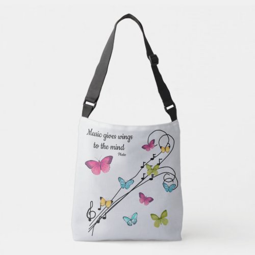 Music Gives Wings to the Mind Butterflies Music Crossbody Bag