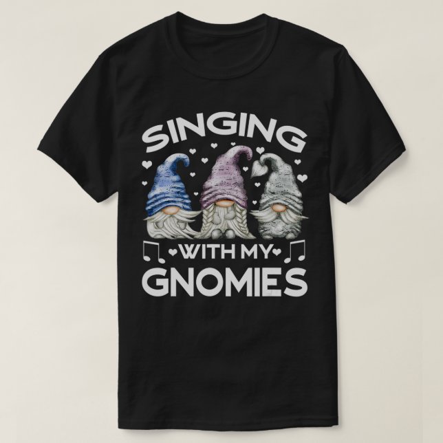 Music Gnome In Cute Karaoke Outfit  Singing With M T-Shirt (Design Front)