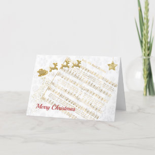 Music Gold Santa Song Christmas Holiday Card