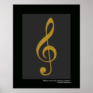 music golden-color treble clef poster