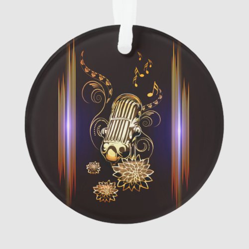 Music golden microphone ornament