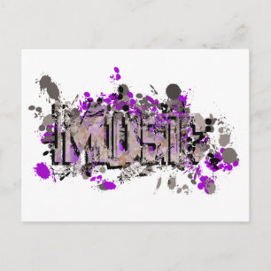 Music graffiti style sign purple gray postcard