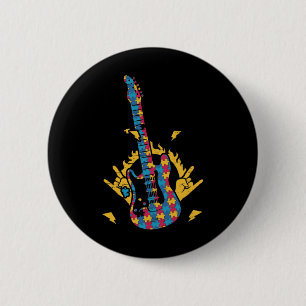 Music Guitar Autism Awareness Day Month Colorful P Button