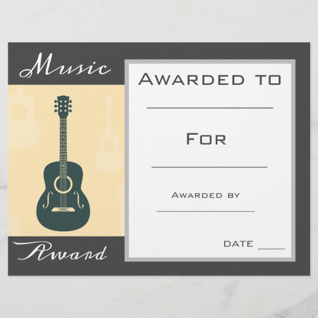 Music guitar award certificate music teacher (Front)