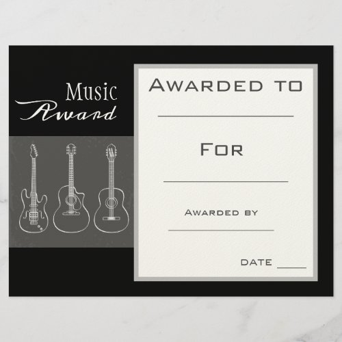 Music guitar award certificate music teacher