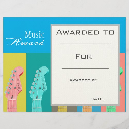 Music guitar award certificate music teacher