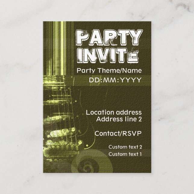 MUSIC GUITAR Party Invite Card (Front)